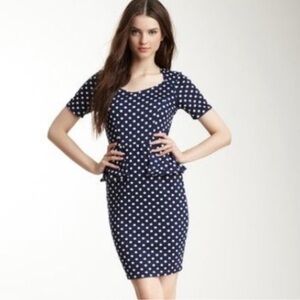 Freeway Peplum Navy Polka Dot Dress NWT but flawed - tiny tear above peplum
